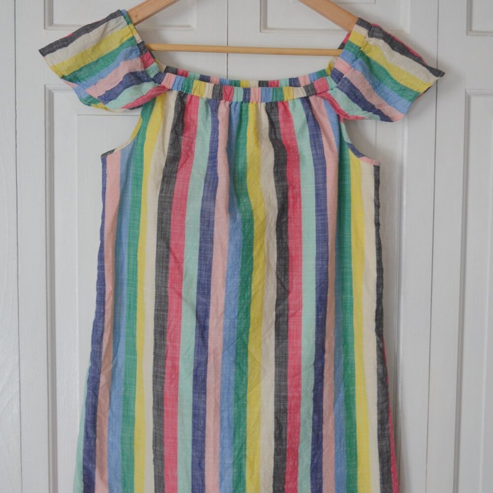 J.Crew Factory Off the Shoulder Multicolor Stripe Cotton Mini Dress Size 6